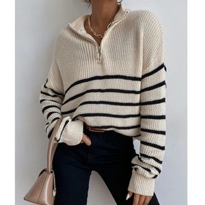 Striped Pullover Zip Collar Sweater Knit